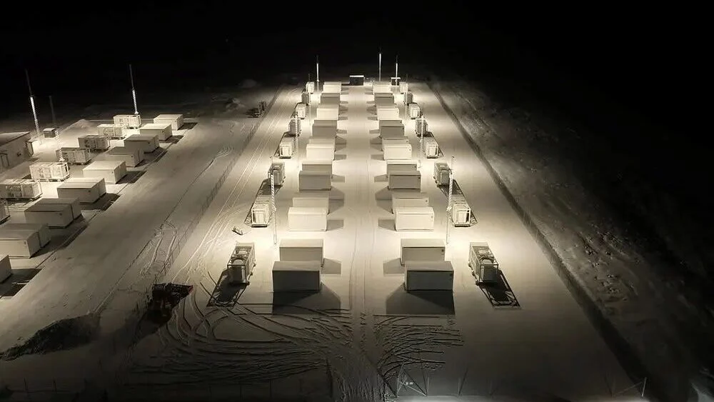 Large scale lithium-ion battery energy storage containers at a utility site in Europe.