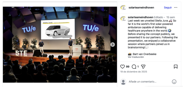 A conceptual image of a sleek, modern ambulance with integrated solar panels on its roof and sides.