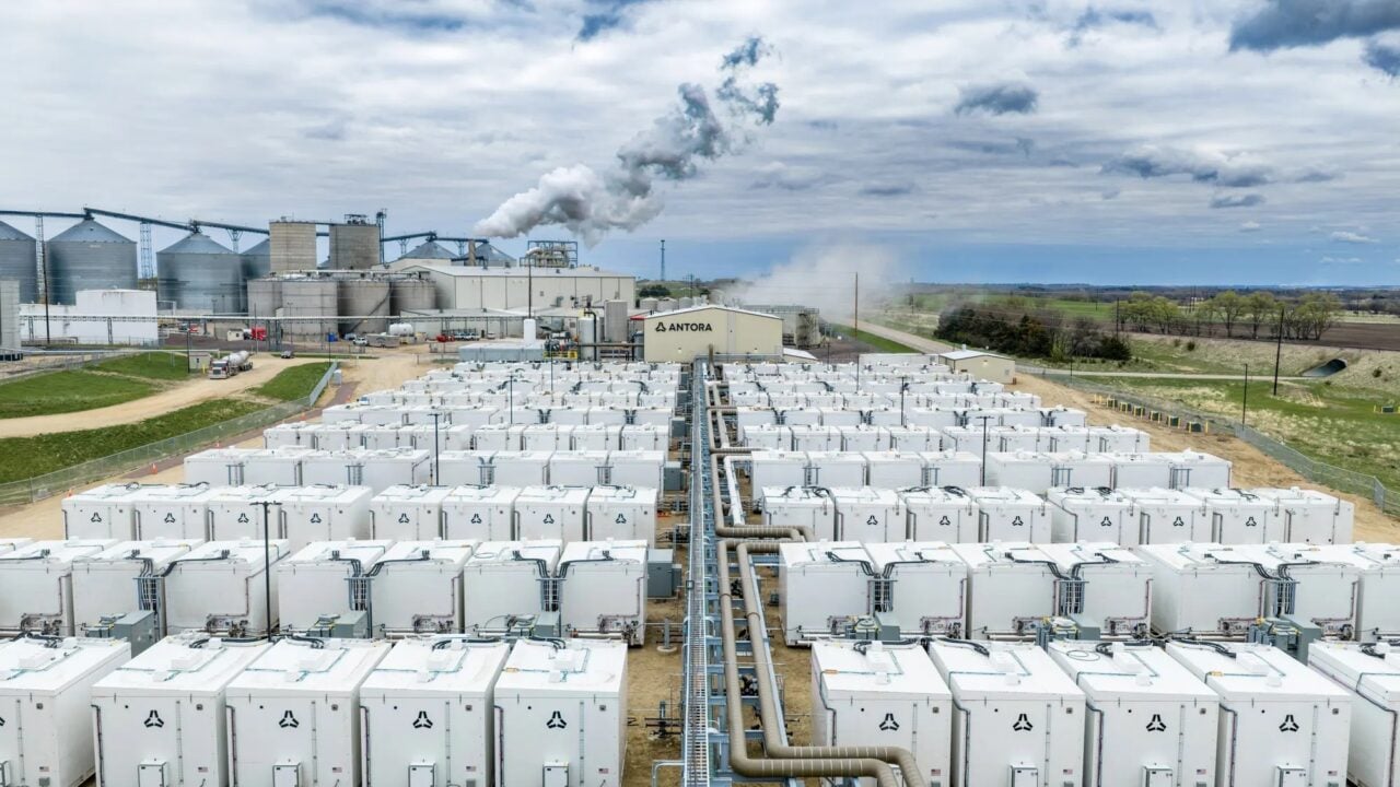 Large scale industrial thermal energy storage blocks glowing at high temperature