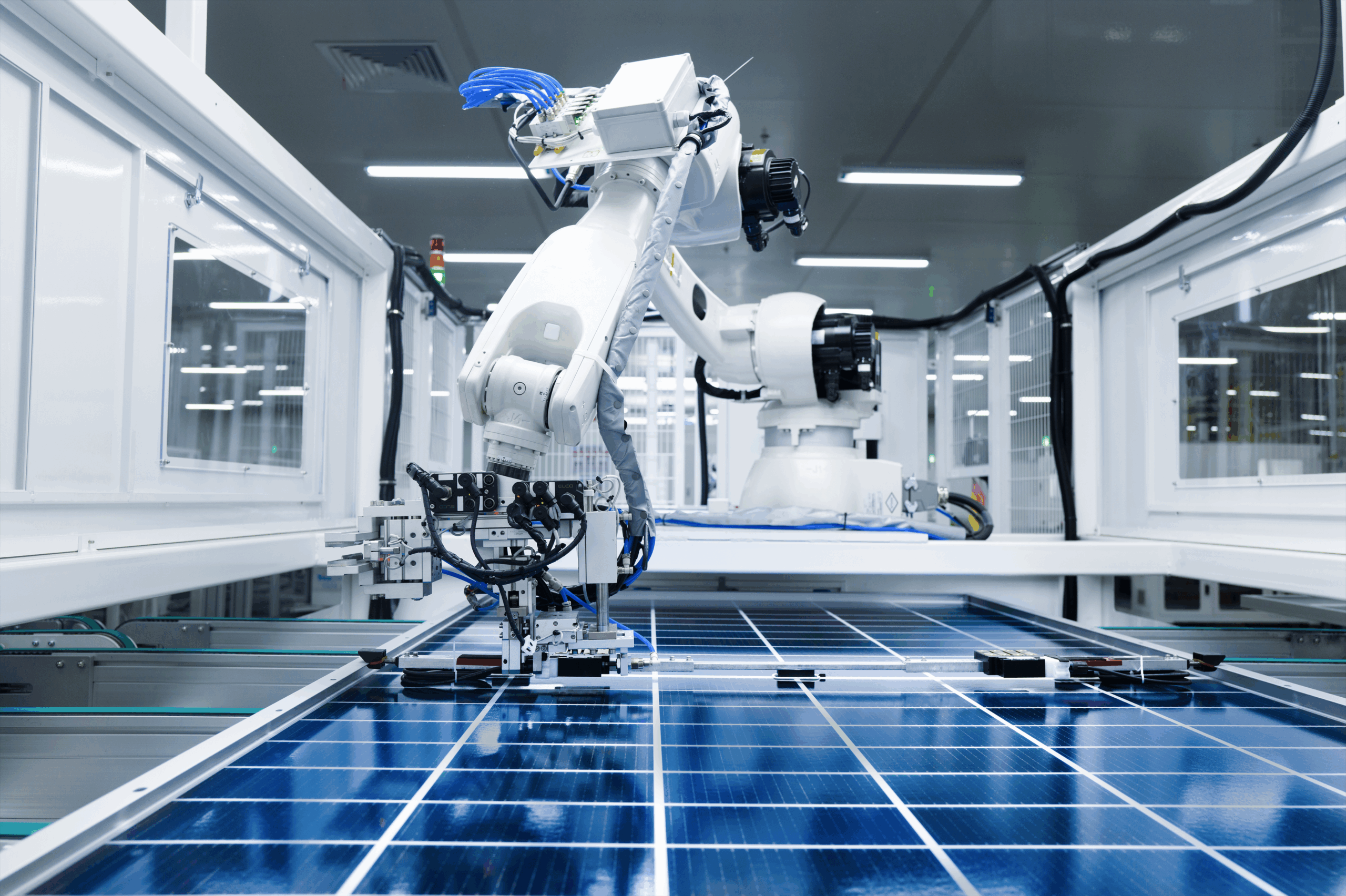High-tech automated solar module production line in a modern Chinese factory