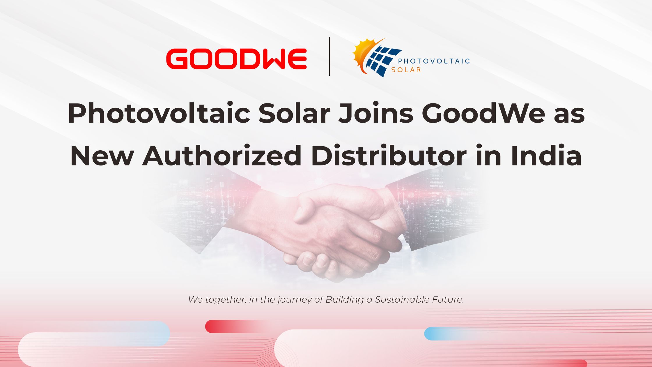 A professional digital banner graphic representing a solar energy partnership and business expansion.
