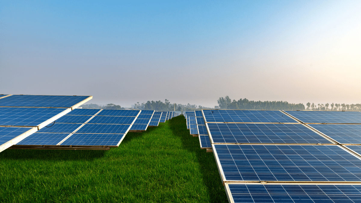 Large scale solar farm construction in open fields