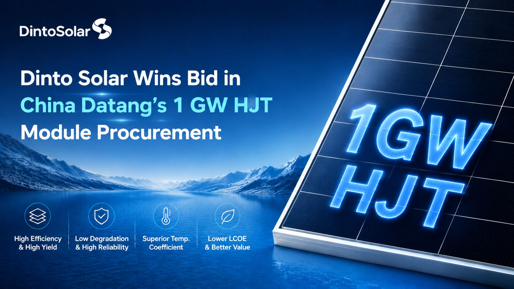 Large-scale solar farm layout representing Dinto Solar's 1GW HJT module procurement win in China.