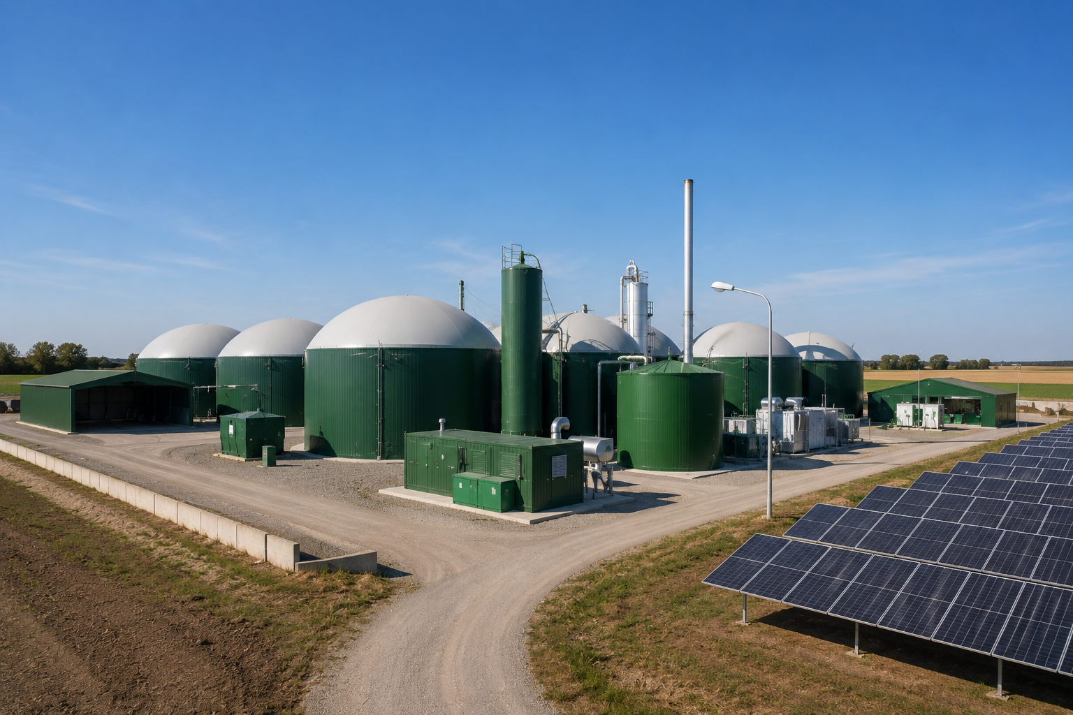 A large scale solar PV array integrated with industrial biogas storage tanks in rural Spain